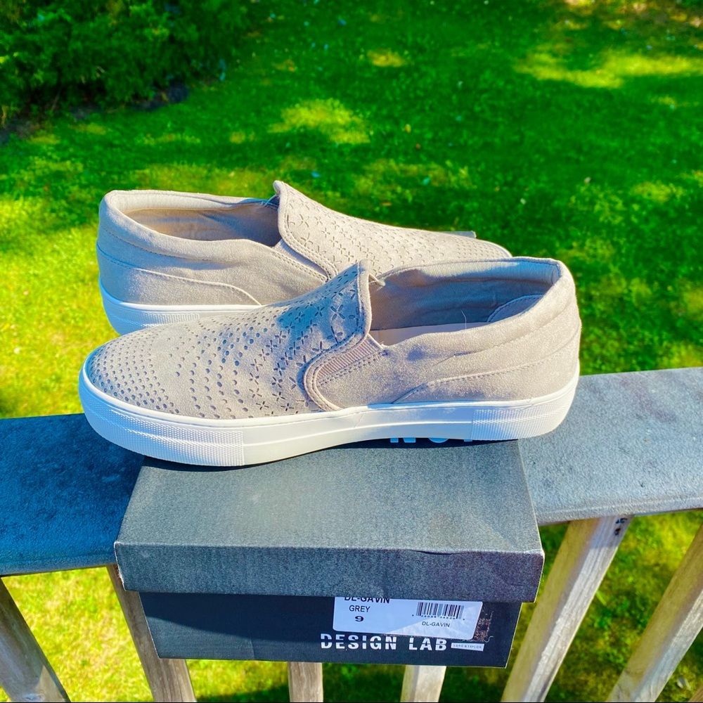 New NWT Grey White Slip on Sneakers Flats Platform  summer shoes walking cute 9